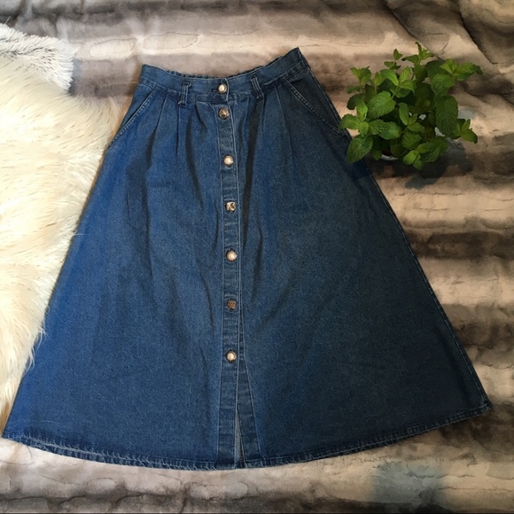 Vintage Jean Midi Button Skirt - Picture 2 of 7